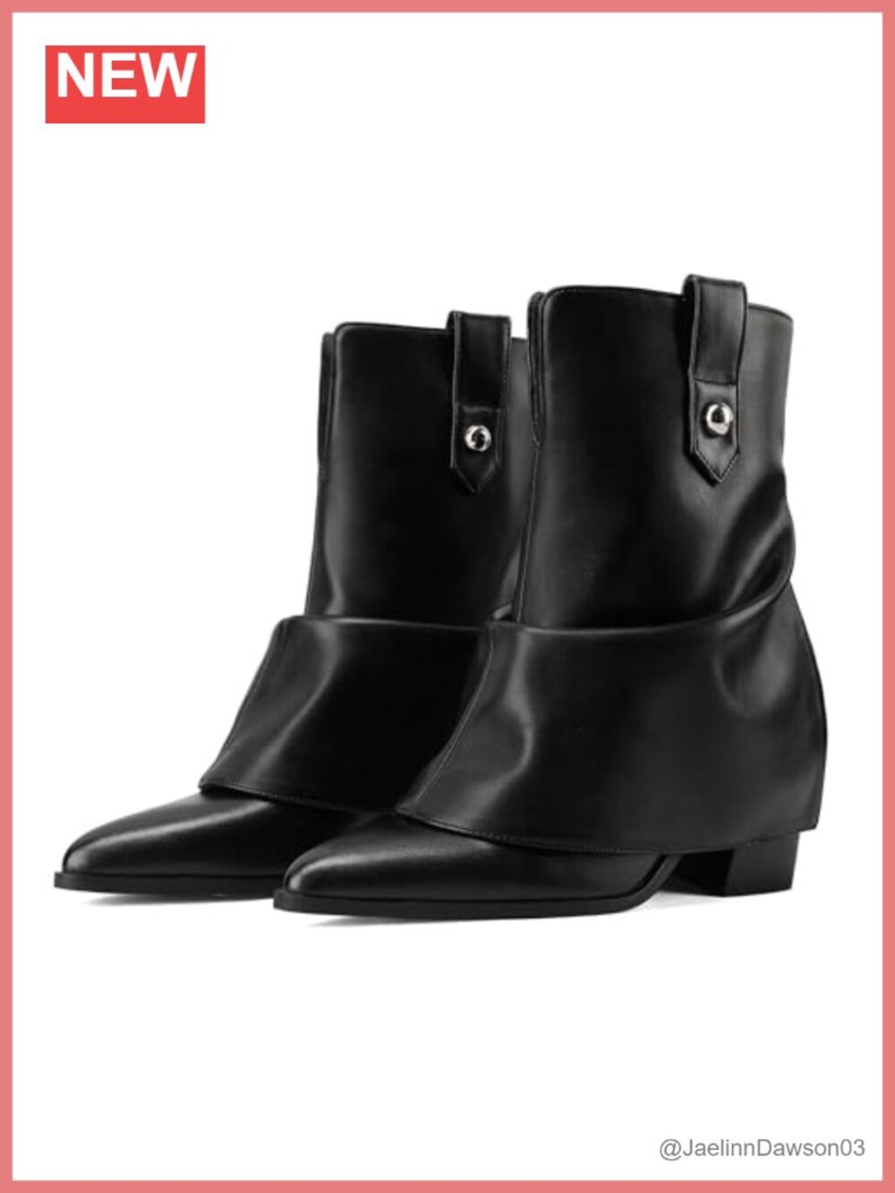 Faux Leather Fold-Over Ankle Booties Pointed Toe Block Heel Streetwear